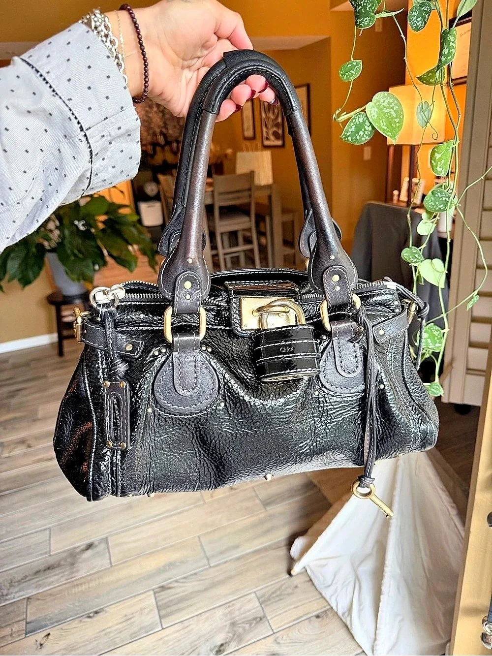 Chloé Paddington Black Patent Leather Bag